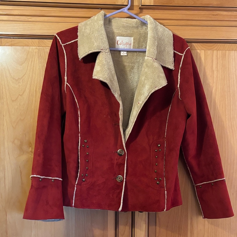 Red Teddy Jacket with Cream Accents